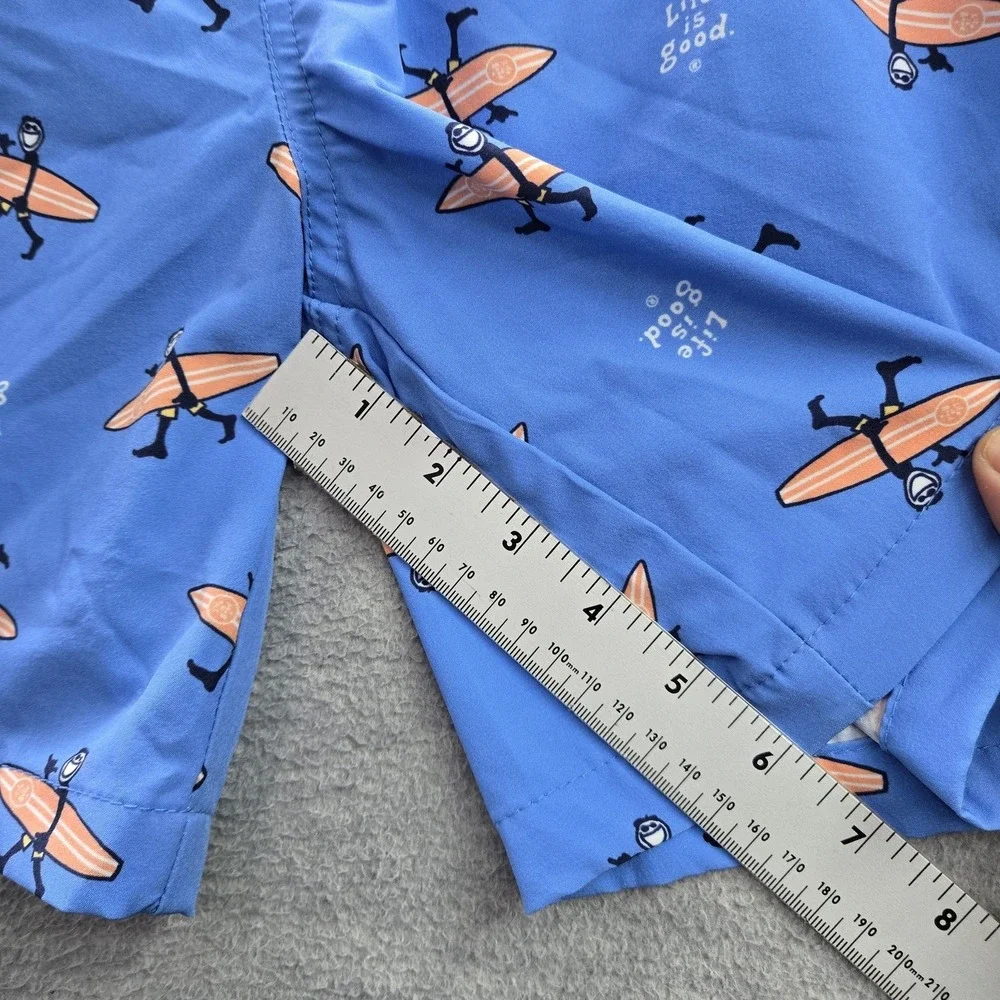 Life Is Good Men Swimwear M Blue Orange Swim Trunks Graphic Print Drawstring‎